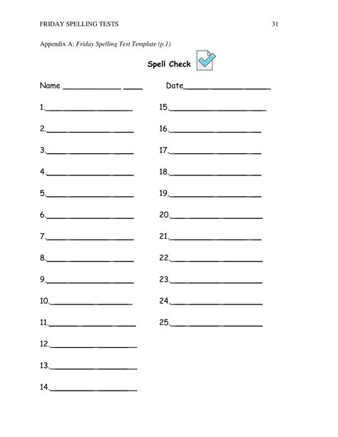 Free Printable Spelling Test Templates Pdf 10 15 20 25 Words