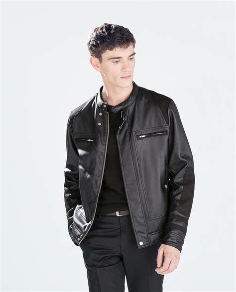 Zara Embossed Faux Leather Jacket In Black For Men Lyst