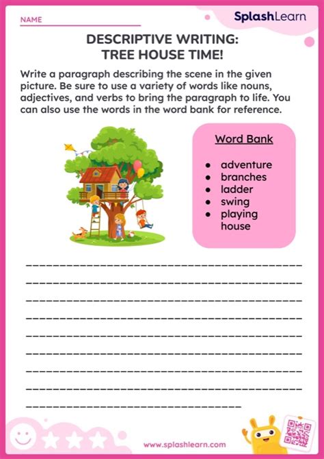 Descriptive Writing Tree House Time — Printable Ela Worksheet