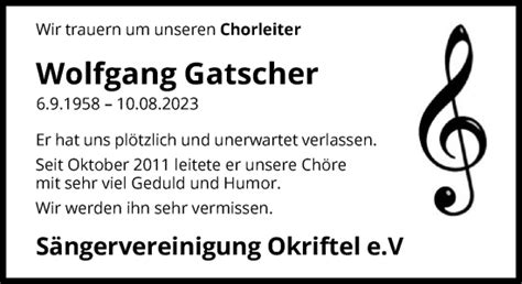 Traueranzeigen Von Wolfgang Gatscher Trauer Rheinmain De