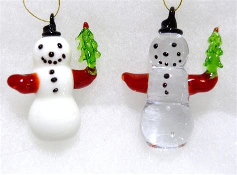 Hand Blown Glass Snowman Christmas Tree Ornament Pair Vintage NEW - Etsy