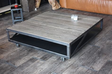 Table Basse Gris Et Bois Emberizaone Fr