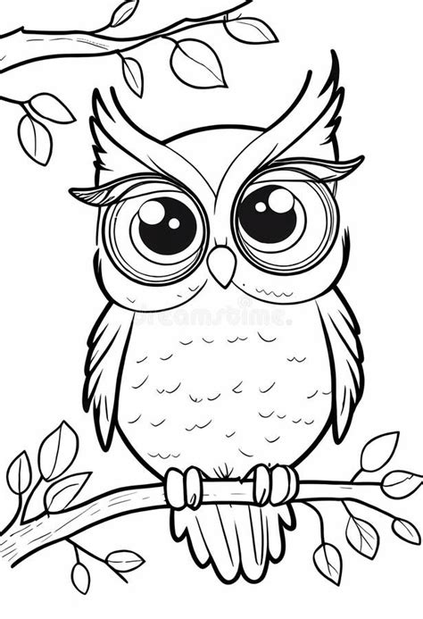 Owl Drawing Coloring Page for Kids Stock Photo - Image of coloring ...