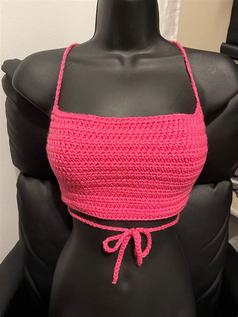 Pink Crochet Crop Top Etsy Canada In 2024 Crochet Top Outfit Crochet Crop Top Outfit