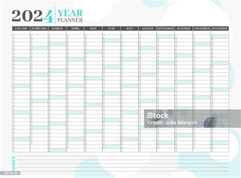 2024 Yearly Planner Or Organizer Design Template With Blue Color