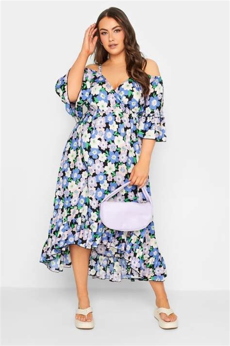 Yours Plus Size Purple Floral Cold Shoulder Midaxi Dress Yours Clothing