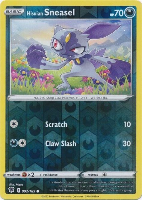 Reverse Holo Hisuian Sneasel 092 189 Astral Radiance Common Pokemon TCG