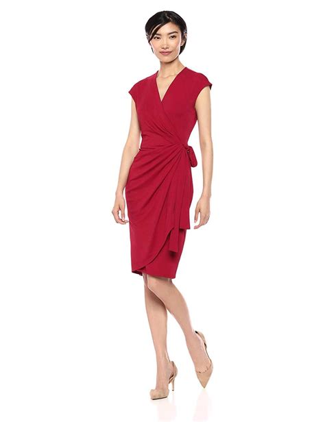 Lark Ro Women S Classic Cap Sleeve Wrap Dress Scarlet Red Size