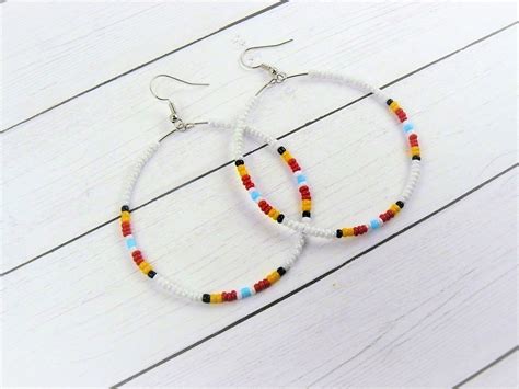 Beaded Hoop Earrings Native American Big Hoop Earrings Seed Etsy