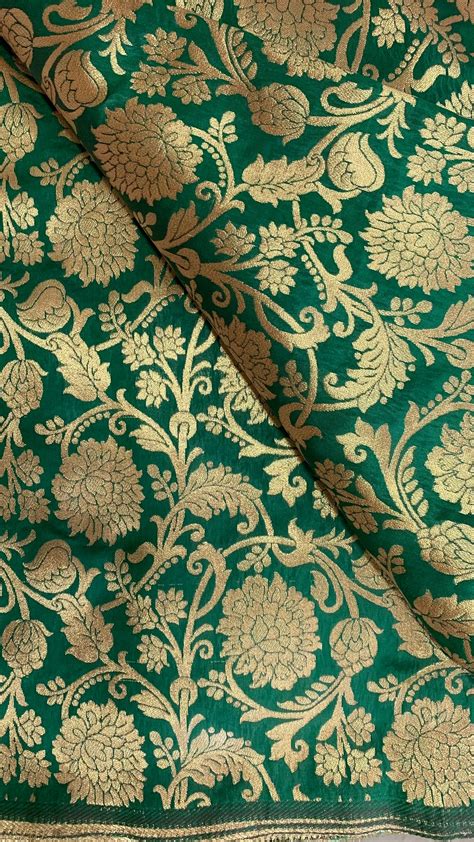 Green Brocade Fabric By The Yard Indian Fabric Crafting Sewing