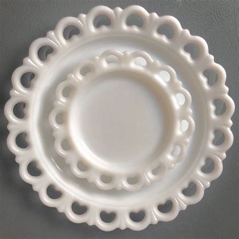 Vintage Anchor Hocking Open Lace Milk Glass Plate Old Colony