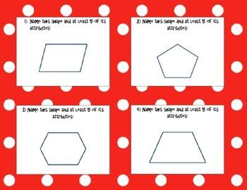 Name That Shape Attribute Task Cards Recording Sheet TpT