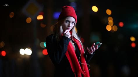 Scarf Blonde Green Eyes Long Hair Looking At Viewer Iphone Black