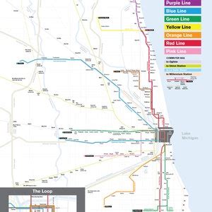 Chicago L Map Print, Original Poster Art of Chicago Elevated and Subway ...