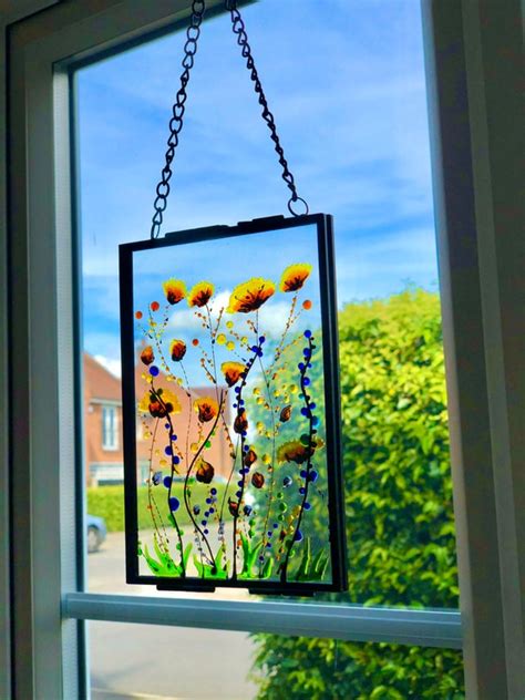 Framed Glass Painting Of Pressed Flowers Herbarium Stained Etsy