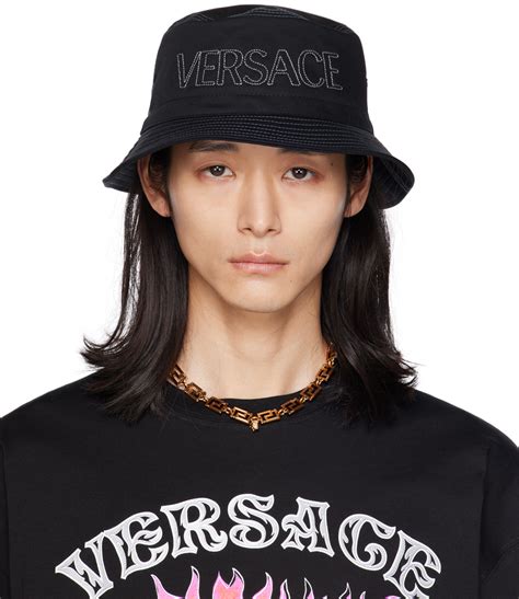 Black Embroidered Bucket Hat By Versace On Sale