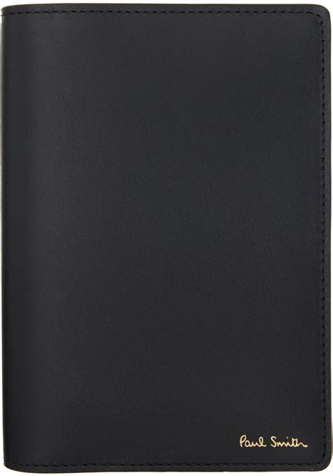 Black Signature Stripe Leather Passport Holder By Paul Smith On Sale