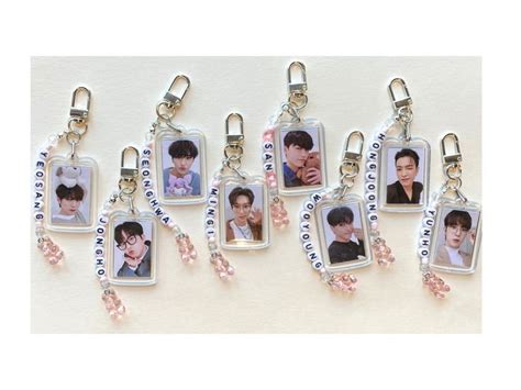 Ateez Kpop Keychain Double Sided Photo Name Beaded Version San Mingi