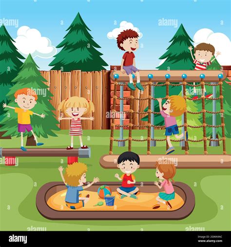 Happy kids playground scene Stock Vector Image & Art - Alamy