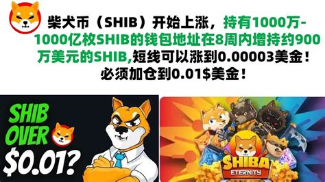 柴犬币SHIB开始上涨持有1000万 1000亿枚SHIB的钱包地址在8周内增持约900万美元的SHIB 短线可以涨到0 00003美金