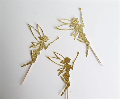 Tinkerbell Fairy Party Cupcake Toppers Gold Glitter Etsy