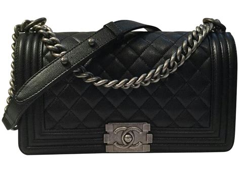 Chanel Boy Bag Quilted Caviar Silver-tone Old Medium Black in Caviar with Silver-tone