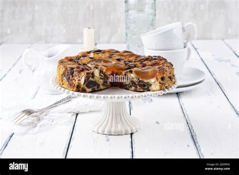 Traditional Australian Christmas Cake With Fruits And Nuts Served As