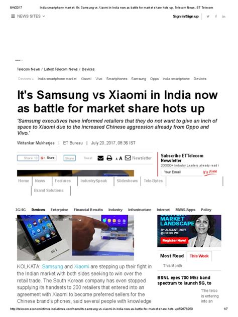 India Smartphone Market It S Samsung Vs Xiaomi In India Now As Battle For Market Share Hots Up