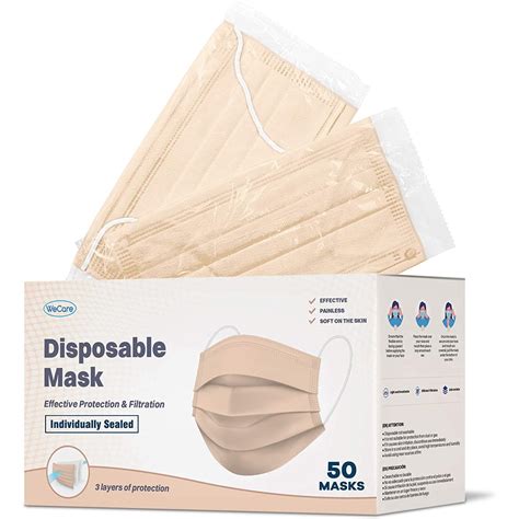 40 Pack Disposable Face Masks 3 Ply Individually Wrapped 50ct Nude