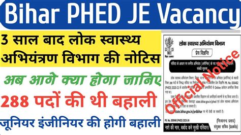 Bihar PHED JE 288 Post Vacancy Latest News Bihar Junior Engineer