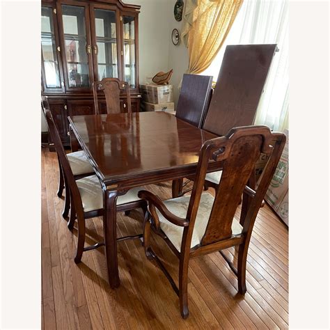 6 Seat Extendable Cherry Wood Dining Set Aptdeco