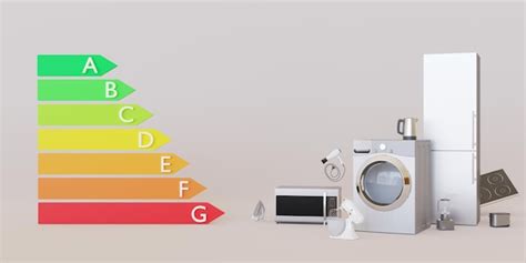 Premium Photo | Different household appliances and energy efficiency rating chart on grey ...