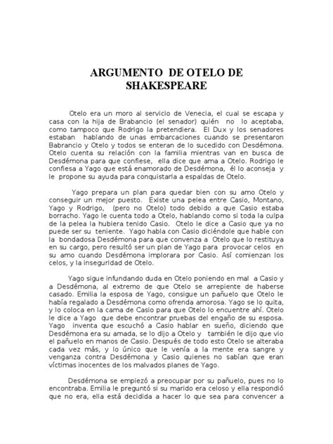 Argumento De Otelo Otelo William Shakespeare Prueba Gratuita De