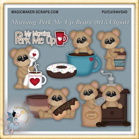 Coffee Clipart Donut Teddy Bear Morning Perk Me Up Bears 2015 Etsy