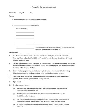 Fillable Online Pledgeme Co PledgeMe Borrower Agreement Fax Email Print