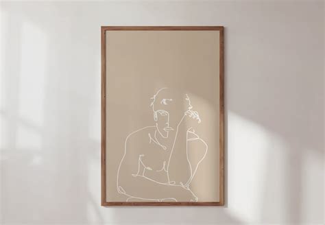 Minimalist Male Nude Wall Art Abstract Guy Figure One Line Drawing