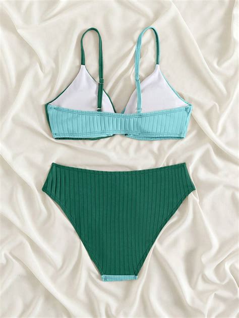 SHEIN Bikini Set für Teenager Mädchen mit Farbblock Crop Top und