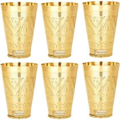 Prisha India Craft Pure Brass Mughlai Style Embossed Designer Glass