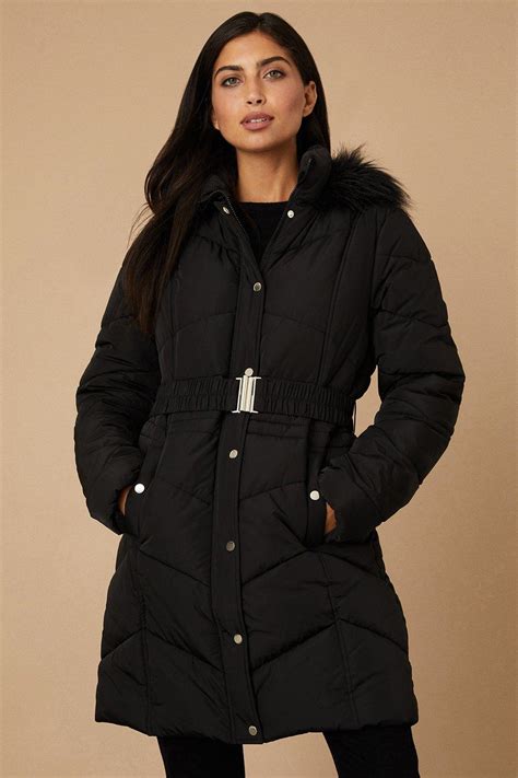 Jackets And Coats Tall Longline Belted Fitted Padded Coat Wallis