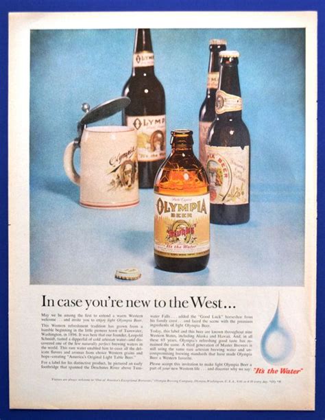 1961 Olympia Beer Vintage Print Ad Its The Water Beer From The