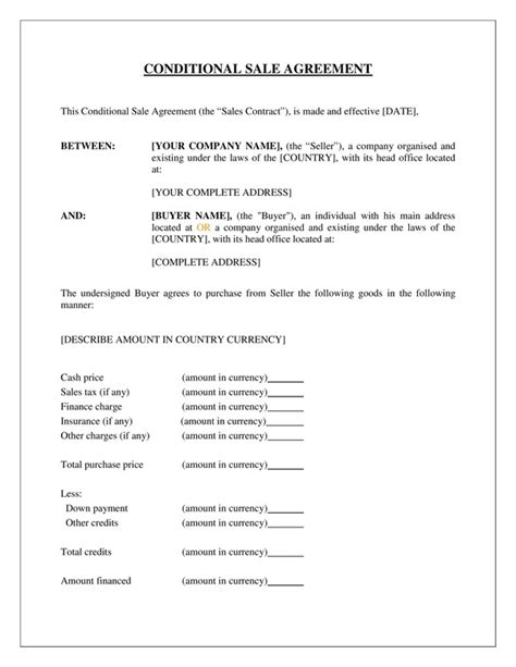 Conditional Sale Agreement Template Smart Sales Kit