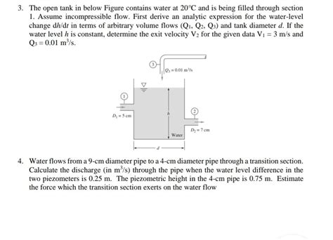 Solved 3 The Open Tank In Below Figure Contains Water At Chegg