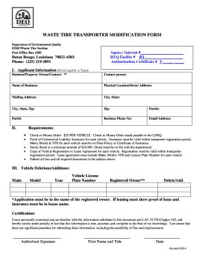 Fillable Online Deq State La Waste Tire Transporter Modification Form