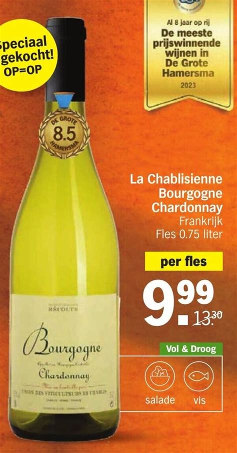 La Chablisienne Bourgogne Chardonnay Fles 0 75 Liter Aanbieding Bij