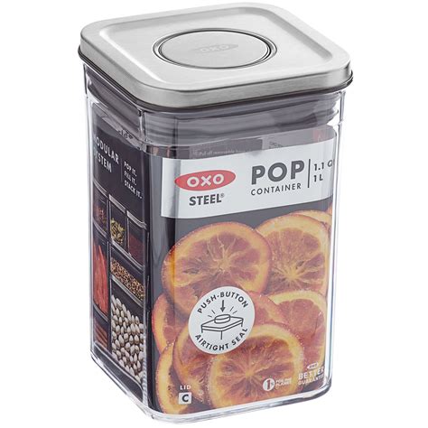 Oxo Qt Liter Steel Pop Small Square Short Container