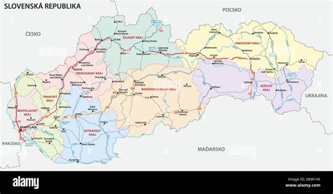 Road And Administrative Map Of The Slovak Republic In Slovak Language