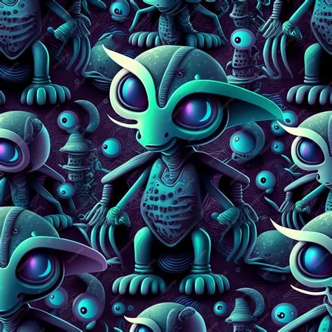 Premium Photo Illustrated Pattern Of Cartoon Psychedelic Aliens