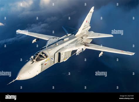 Su-24M frontline bomber plane of the Russian Navy flying over ...