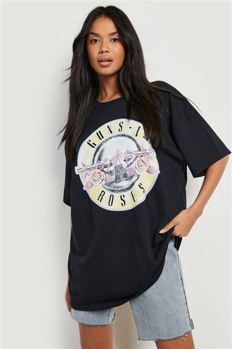 Womens Black Guns N Roses Printed Oversized Band T Shirt Boohoo Uk