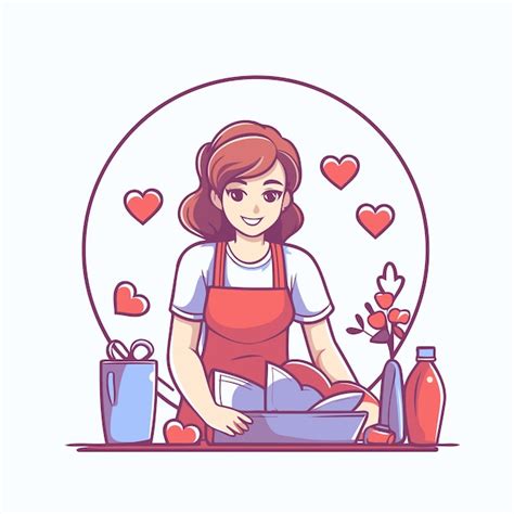 Mujer lavando platos Ilustración vectorial de dibujos animados en fondo